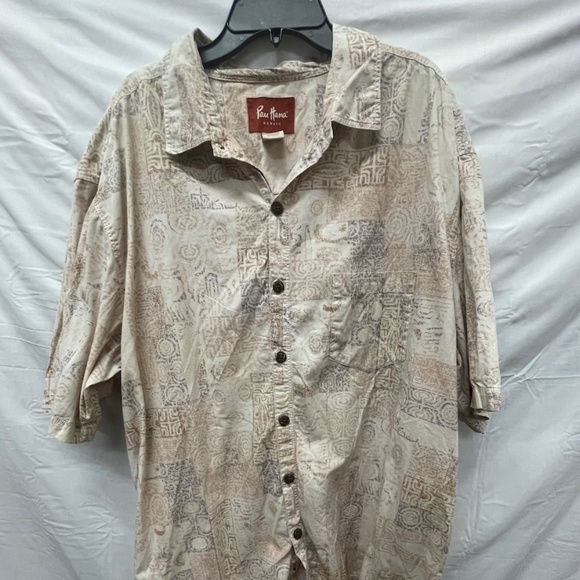 Pau Hana Hawaiian Tropical Beige Rust Button Down Shirt Men Size XXL - Picture 1 of 7